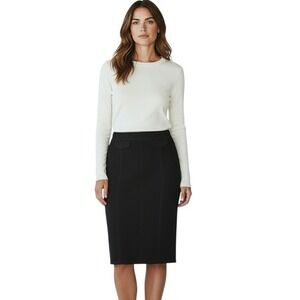 St. John Pique Knit Skirt Womens Size M Black Knee Length Waffle NEW